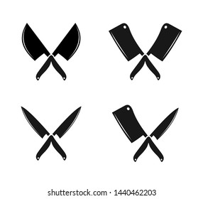 crossed butchery and chef knife silhouette logo design inspiration template