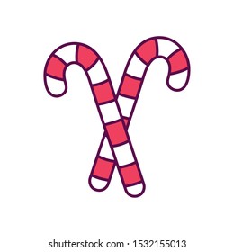 Crossed Candy Canes Decoration White Background. Merry Christmas Icon