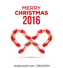 Crossed Candy Canes Isolated on White Background. Christmas Candy. Christmas Design.  Vector illustration.