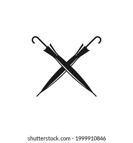 Crossed cane umbrellas.  Vintage gentleman symbol. Flat icon isolated on white. Vector illustration. Retro logo. Father day  or hipster clip art.