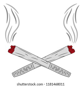 Crossed cannabis spliffs. Marijuana cigarette rolled. Vector illustration.