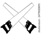 Crossed carpenter wood saw vector illustration. Hand saw logo	