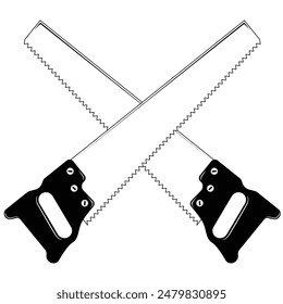 Crossed carpenter wood saw vector illustration. Hand saw logo	