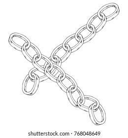 Crossed chains. Chain of round links. Vector illustration.