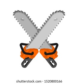 Crossed Chainsaws isolated. Tool woodcutter sign vector illustration