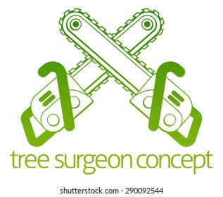 A crossed chainsaws Tree Surgeon or gardener concept design