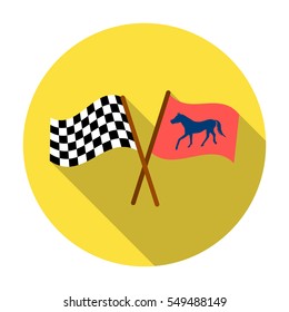 Crossed checkered and equestrian flags icon in flat style isolated on white background. Hippodrome and horse symbol stock vector illustration.