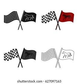Crossed checkered and equestrian flags icon in cartoon style isolated on white background. Hippodrome and horse symbol stock vector illustration.