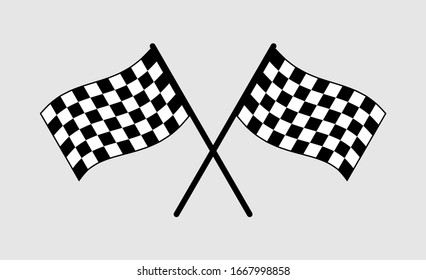 Crossed Checkered Flag For Race and Competition Vector Flat Icon Illustration Isolated on Grey Background