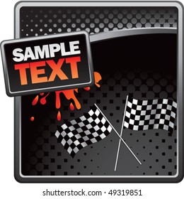 crossed checkered flags black halftone grungy ad