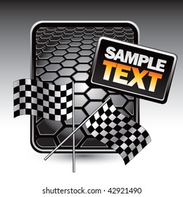 crossed checkered flags black hexagon ad