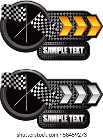 crossed checkered flags gold and white arrow nameplate