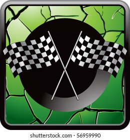 crossed checkered flags green cracked web icon
