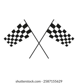 Crossed checkered flags isolated on white background. Symbol of finish line, racing, motorsport, and competition
