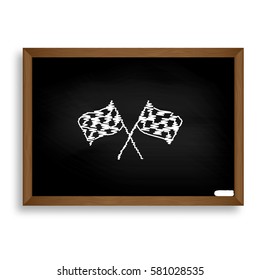 Crossed checkered flags logo waving in the wind conceptual 