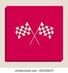 Crossed checkered flags logo waving in the wind conceptual of motor sport. Vector. Grayscale version of Popart-style icon.