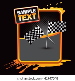 crossed checkered flags orange splattered advertisement