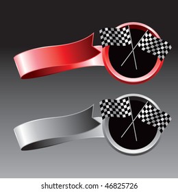 crossed checkered flags red and gray ribbons