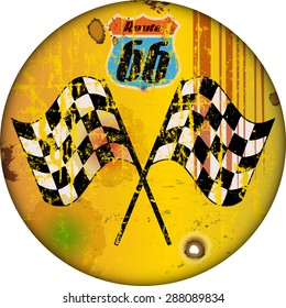crossed checkered flags sign, retro grungy vector illustration