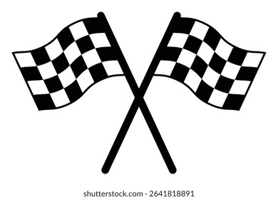 Crossed checkered racing flags vector icon. Motorsport finish line, winner celebration, competition symbol. Isolated on white background.
