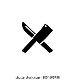 Crossed Chef knife. Butcher Tools. Flat Vector Icon. Simple black symbol on white background
