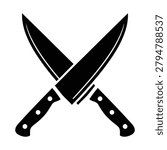 Crossed chef knives kitchen icon with culinary restaurant preparation