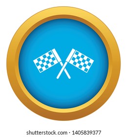 Crossed chequered flags icon blue vector isolated on white background for any design