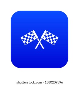 Crossed chequered flags icon digital blue for any design isolated on white vector illustration