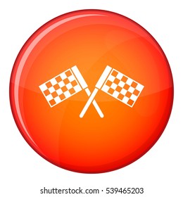 Crossed chequered flags icon in red circle isolated on white background vector illustration