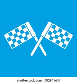 Crossed chequered flags icon white isolated on blue background vector illustration