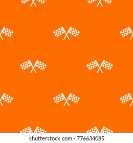 Crossed chequered flags pattern repeat seamless in orange color for any design. Vector geometric illustration