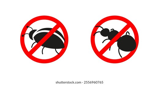 Crossed circle pest signs. Insect free vector symbols