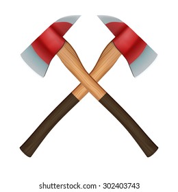 Crossed classic firefighter axes. Vector Illustration isolated on white background