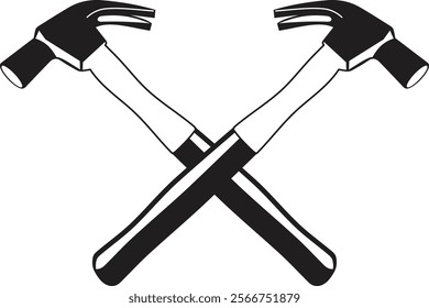 Crossed claw hammers silhouette icon for construction, carpentry, and repair tools design