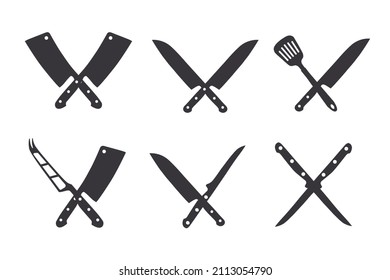 Cuchillos limpiadores cruzados. Herramientas de cocina. Elementos de diseño para menú, afiche, emblema, signo. Vector 