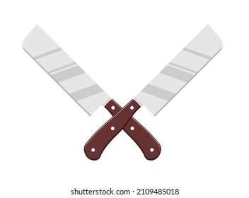 Crossed cleavers knives.  Vector illustration. Chopping kitchen tools cross icons, Cleaver knife stamping, lumberjack and butcher cooking logo graphics