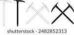 crossed climbing ice axe icon set