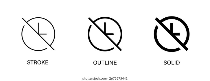 Crossed clock icon for ui design, time end, deadline. Vector icon with line and solid style.