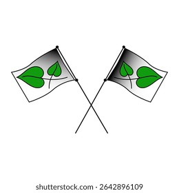 Crossed clover flags. Green nature emblem. Lucky charm symbol. Vector irish illustration.