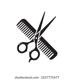 Crossed comb and scissors icon for hair care salon