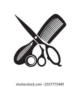 Crossed comb and scissors icon for hair care salon