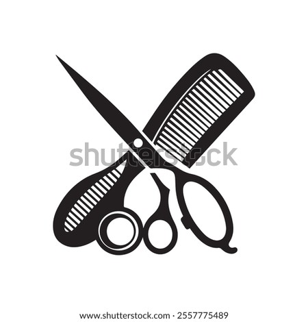 Crossed comb and scissors icon for hair care salon