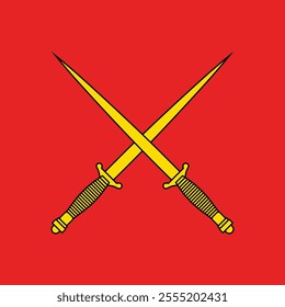 crossed commando knives, crossed daggers. red background and vector illustration