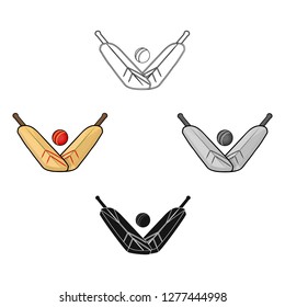 Crossed cricket bats with ball icon in cartoon style isolated on white background. Australia symbol stock vector illustration.