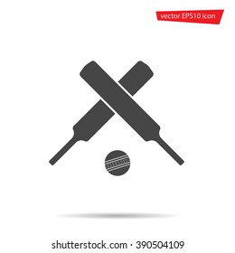 Crossed cricket bats with ball icon on background. Modern flat pictogram, business, sport, internet concept. Trendy Simple vector symbol for web site design or button to mobile app. Logo illustration
