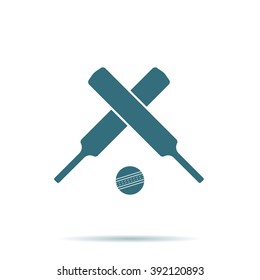 Crossed cricket bats, ball icon isolated on background. Modern simple flat sign. Business, internet concept. Trendy game vector symbol for web site design or button to mobile app. Logo illustration.