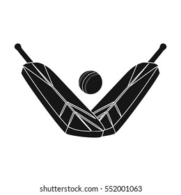 Crossed cricket bats with ball icon in black style isolated on white background. Australia symbol stock vector illustration.