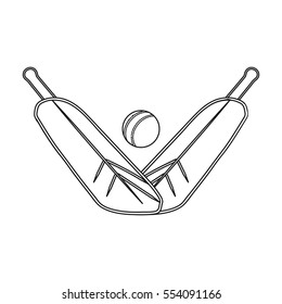 Crossed cricket bats with ball icon in outline style isolated on white background. Australia symbol stock vector illustration.