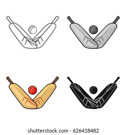 Crossed cricket bats with ball icon in cartoon style isolated on white background. Australia symbol stock vector illustration.