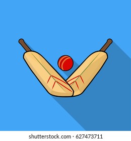 Crossed cricket bats with ball icon in flat style isolated on white background. Australia symbol stock vector illustration.